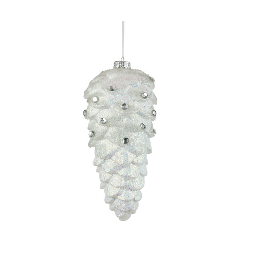 White Pinecone W/Clear Jewels