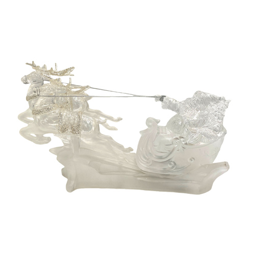 Acrylic Led Frosted Santa Sleigh w/Flying Deer