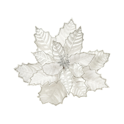Crinkled White Poinsettia w/ Clip