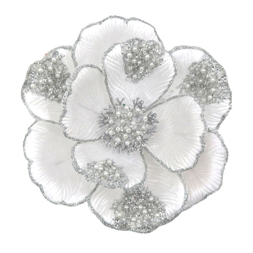 Silver Magnolia w/ Beaded Petals 