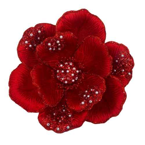 Red Magnolia w/ Beaded Petals 