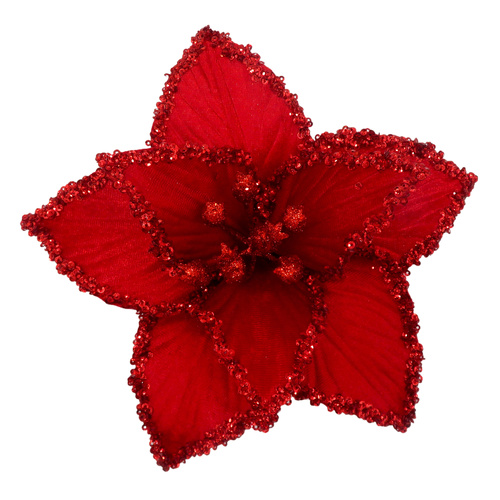 Red Poinsettia w/ Crust Glitter Edge