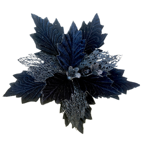 Navy Toned Poinsettia w/ Clip