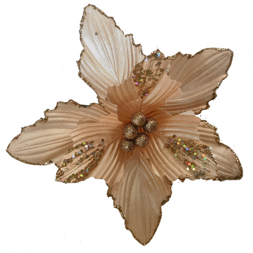 Coral Glittered Poinsettia w/ Clip