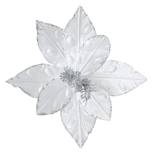 White Poinsettia w/ Silver Centre