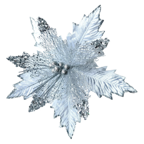 White Poinsettia w/ Silver Ends