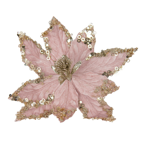 Pink Gold Edged Edge Poinsettia w/ Clip