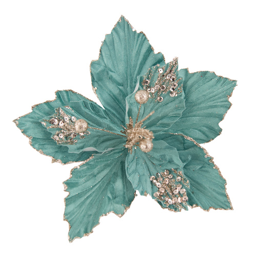 Teal Embossed Poinsettia w/ Clip