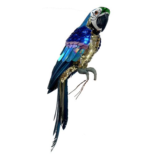 Perched Parrot w/ Blue Purple Sequins