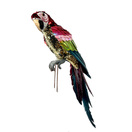 Perched Parrot w/ Pink Green Sequins