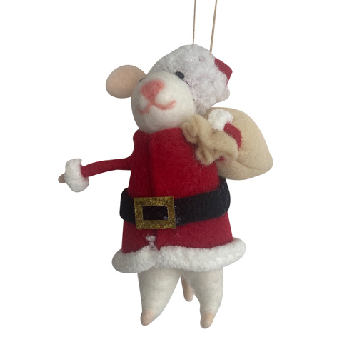 Woolen Santa Mouse Ornament