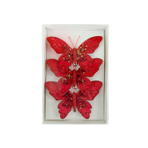 Feather Butterfly Red w/Gold