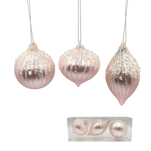 Pink Frosted Bauble Set