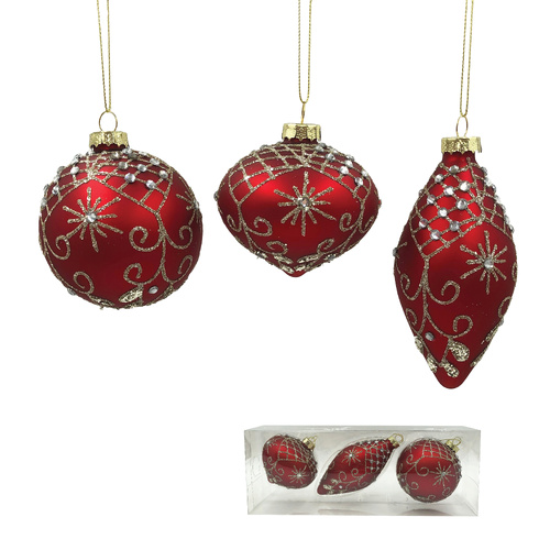 Red Jewelled Bauble Set