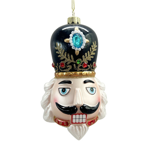 Glass Nutcracker Head Black Ornament