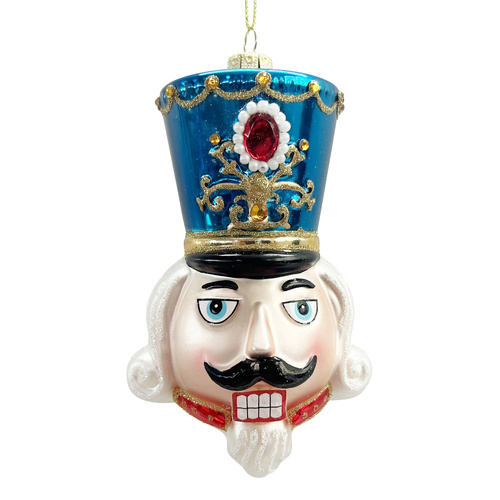 Glass Nutcracker Head Blue Ornament