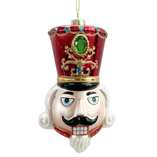 Glass Nutcracker Head Red Ornament