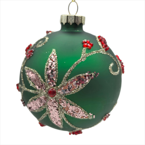 Green Bauble w/ Pink Flowerburst