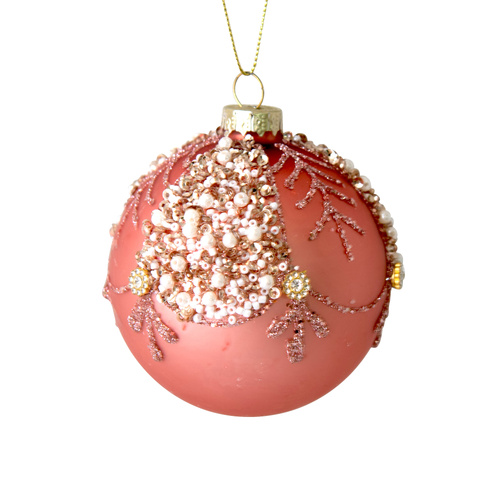 PInk Glass w/Champagne Pearl Crust Bauble