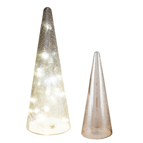 Glass Platinum Cone Tree w/ LEDs