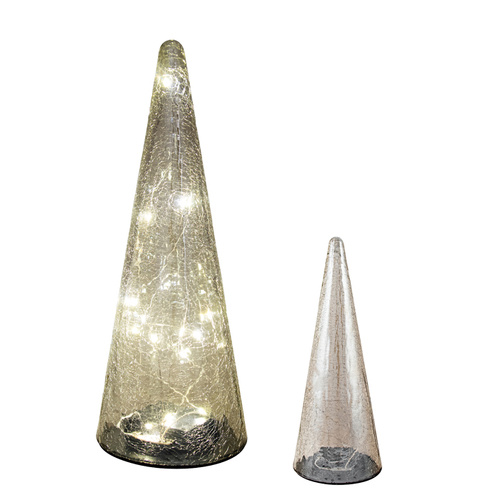Glass Platinum Cone Tree w/ LEDs