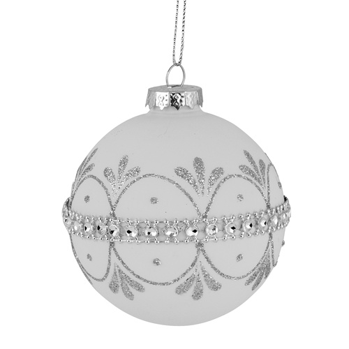 White Bauble w/ Silver Diamonte Belt