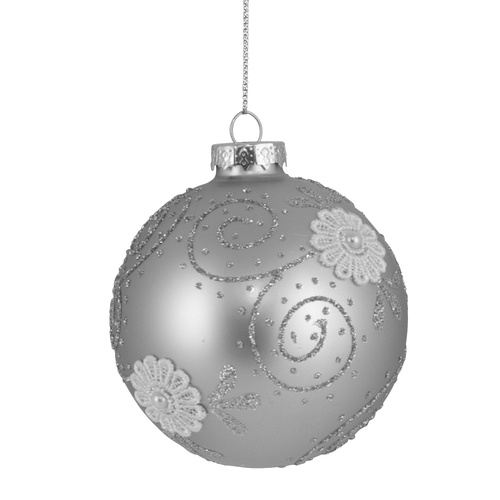 Silver Bauble w/ Lace Flower