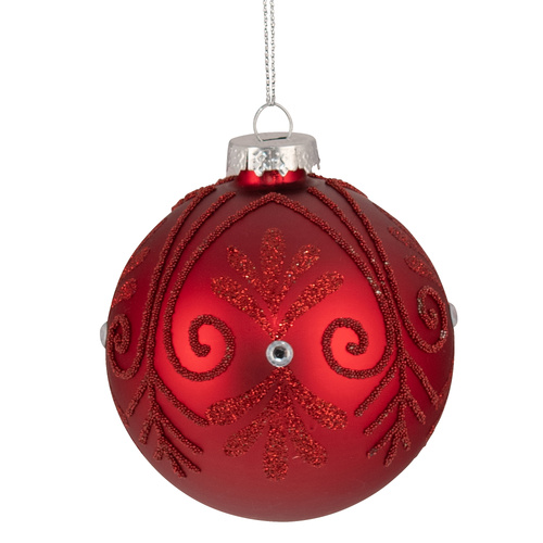 Red Patterned Bauble w/ Silver iIamonte