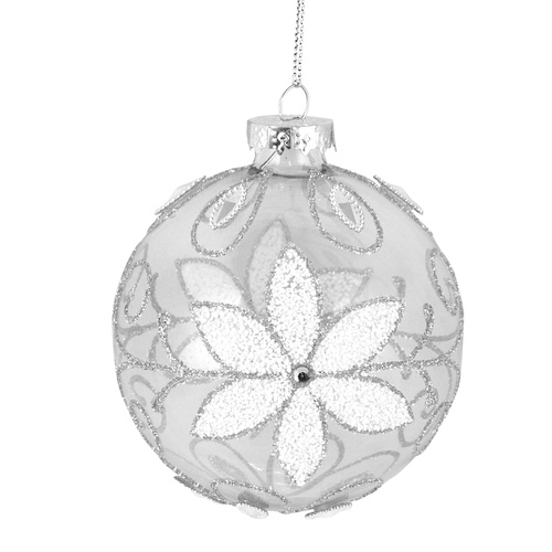 Clear Bauble w/ White Poinsettia