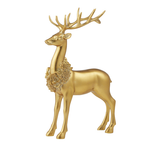 Standing Gold Deer w/Wreath
