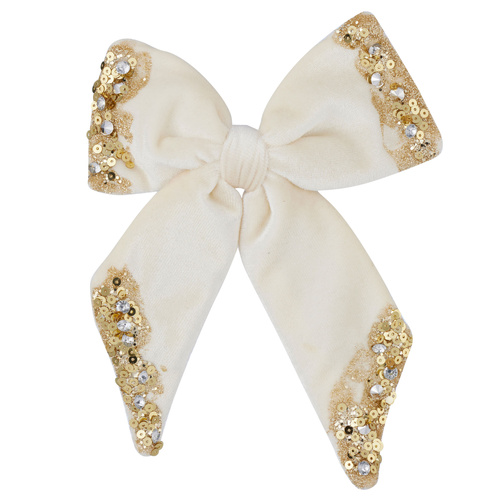 Ivory Bow w/ Gold Sequins