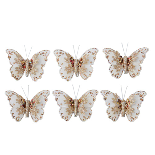 Gold/White Butterfly Clip Ornaments w/Pearl