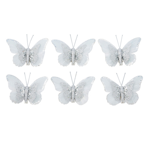 Silver Butterfly Clip Ornaments 