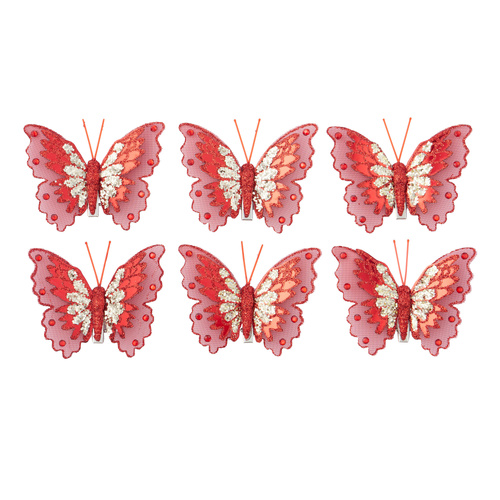Red Butterfly Clip Ornaments w/Gems