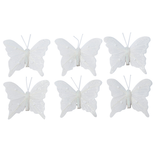 White Butterfly Clip Ornaments w/Pearls 