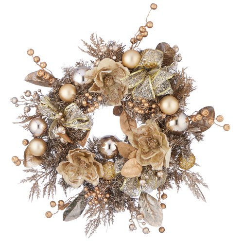 Golden Pine Wreath w Baubles & Berries