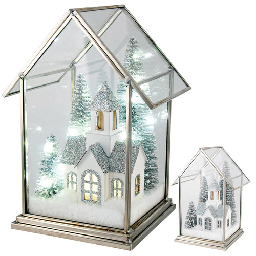Acrylic White Church Scene w/ Led Lights