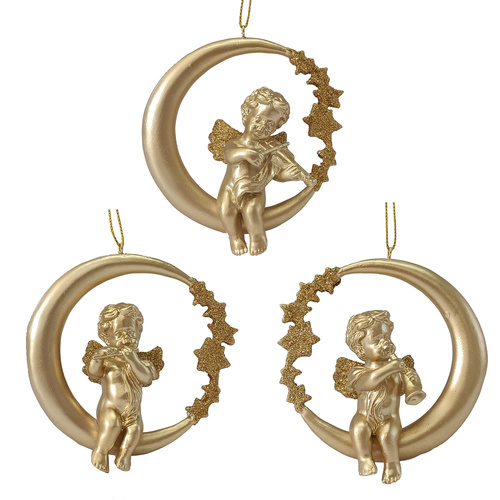 Golden Moon Cherub Ornament
