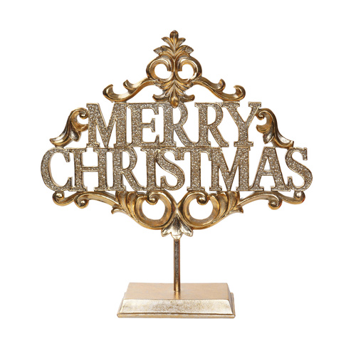 Merry Christmas Gold Resin Sign
