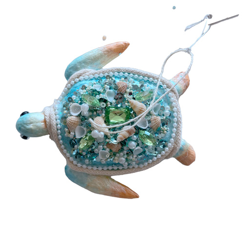Aqua Coral Turtle Ornament