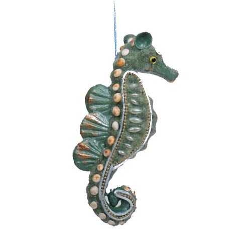 Aqua Shell Seahorse Ornament