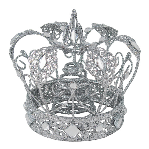 Glittered Silver Crown Topper