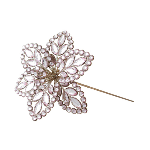 Jewelled Pink Poinsettia Stem