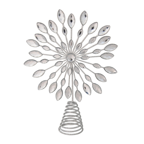 Jewelled Silver Flowerburst Tree Topper