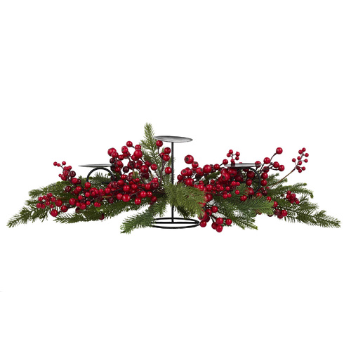 Lush CandleHolder w/ Berry & Pine Needles