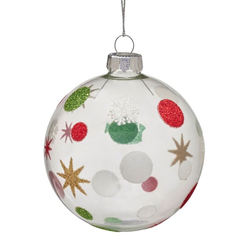 Clear Glass Bauble w/ Sparkling Patterns