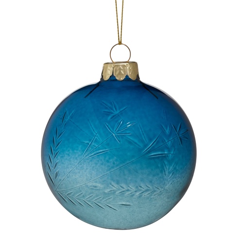 Blue Glass Bauble w/ Leaf Pattern