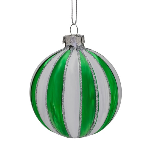 Green & White Striped Bauble