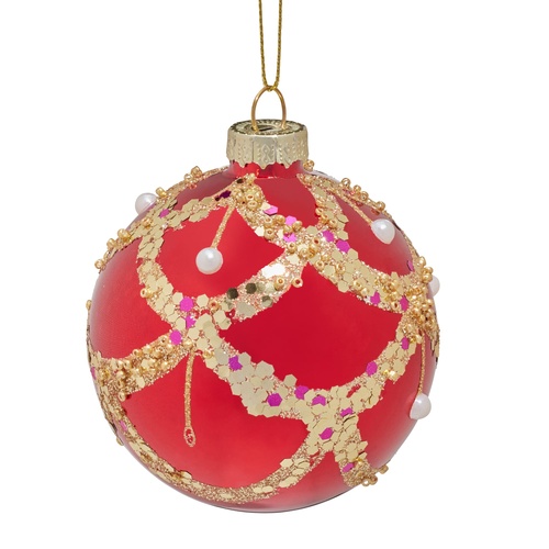 Red Glass Gold Sequined Bauble