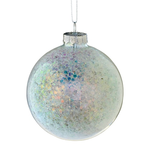 Clear Glass Bauble w\ Pastel Sequins